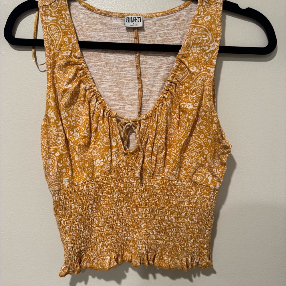Bila Gold Sleeveless Ruched Crop Blouse
